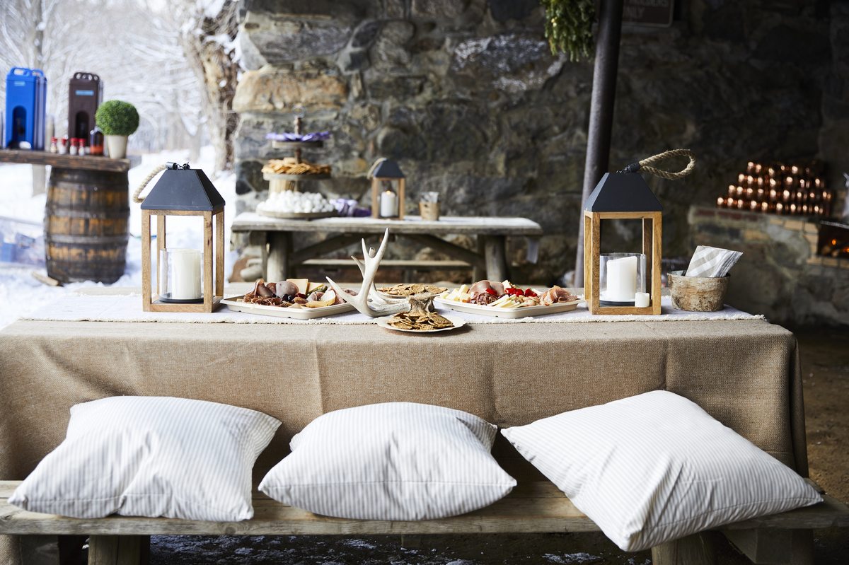 Rustic winter dinner party setup