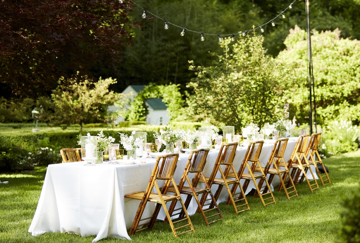 Elegant outdoor garden dinner table