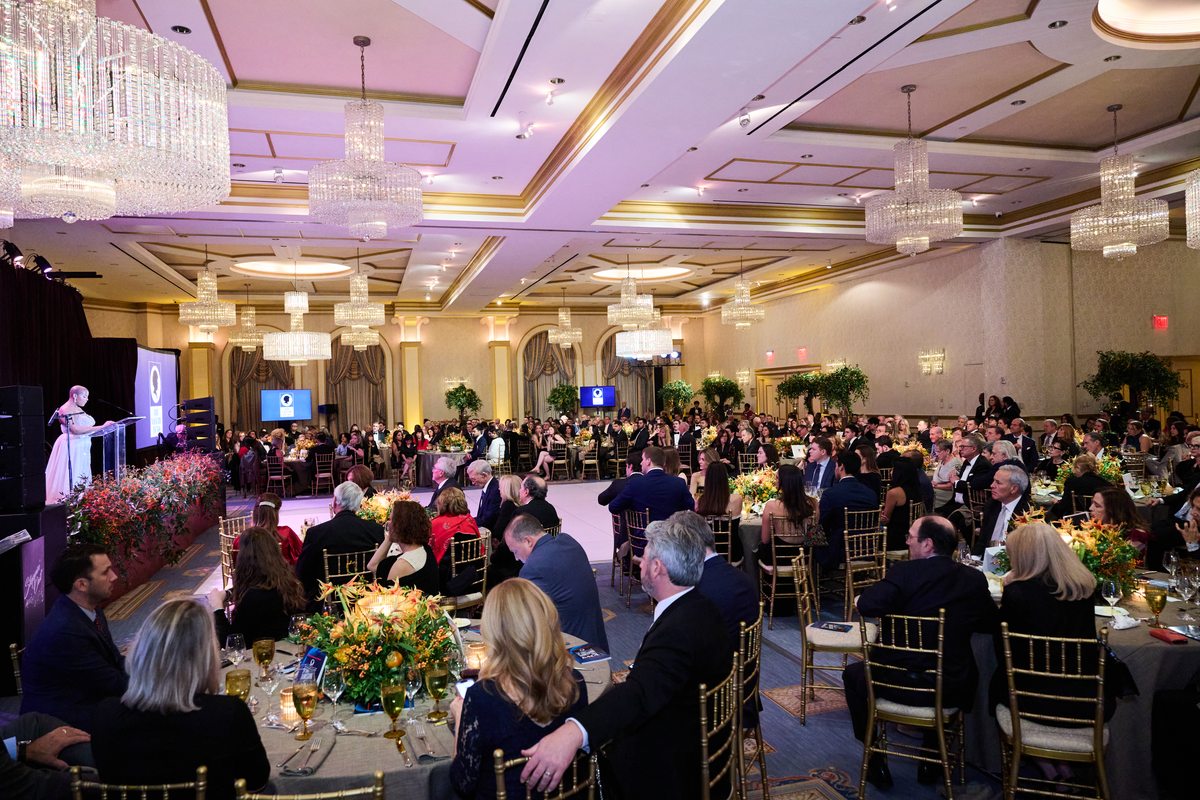 Grand ballroom gala with chandeliers