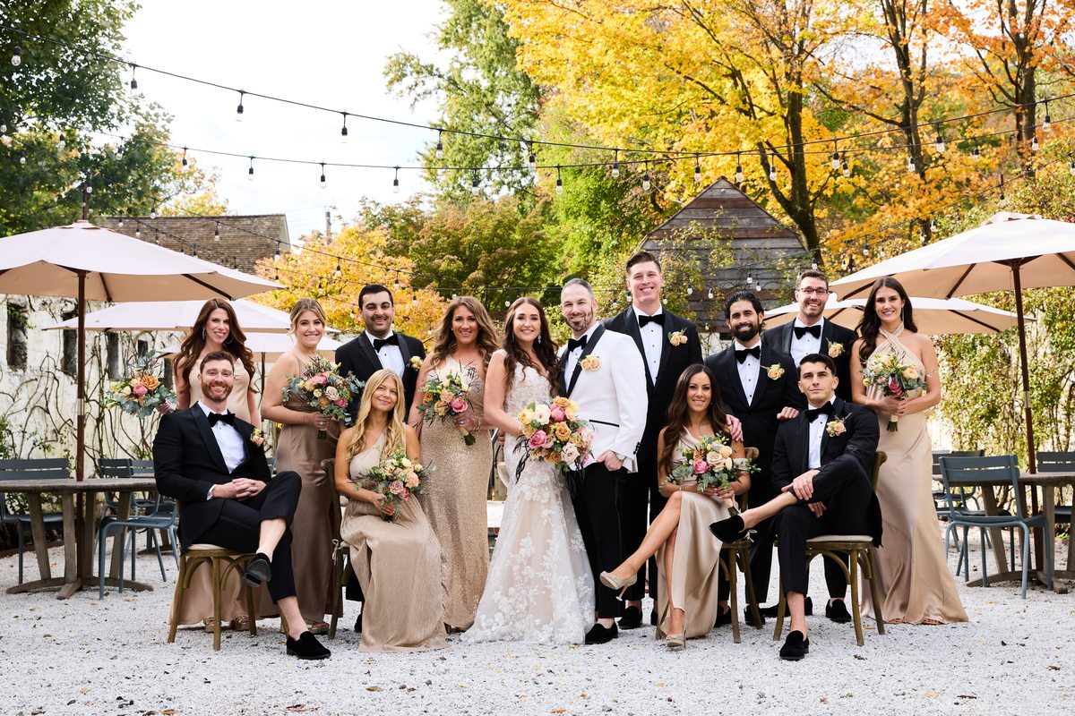 Bridal party in autumn foliage