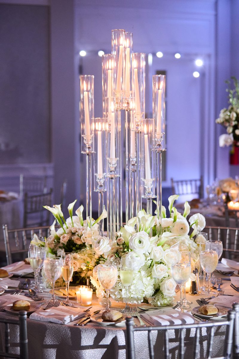 Crystal candelabra wedding centerpiece